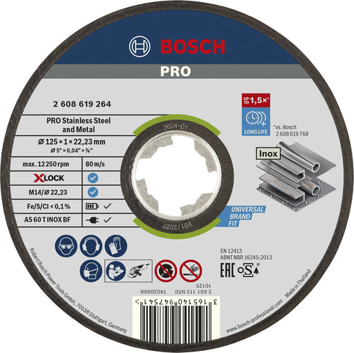 Dünntrennscheibe Bosch X-LOCK 125 x 1 x 22,23 mm, Standard for Inox, gerade