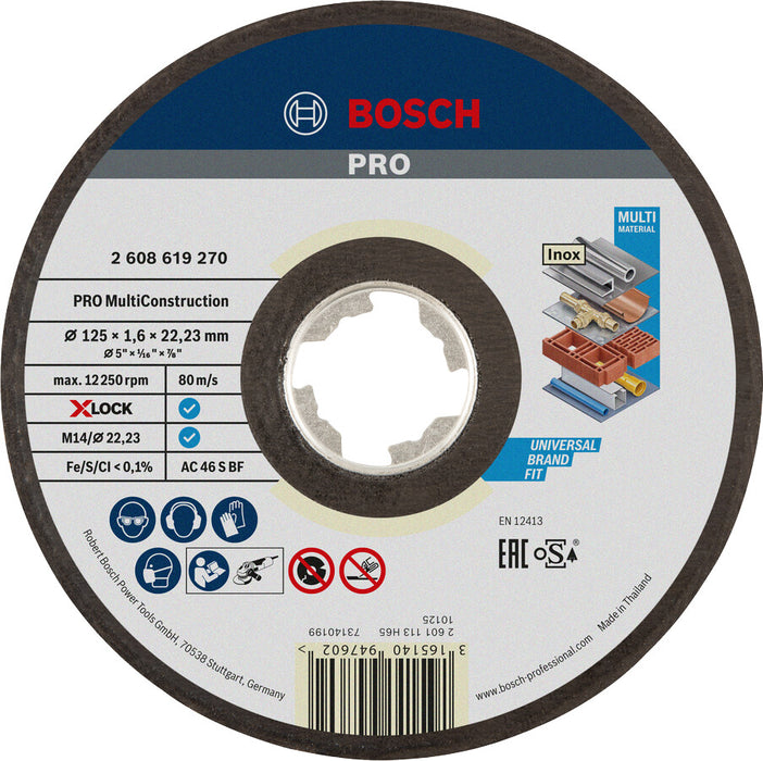 Trennscheibe Bosch X-LOCK 125 x 1,6 x 22,23 mm, Multi Material, gerade