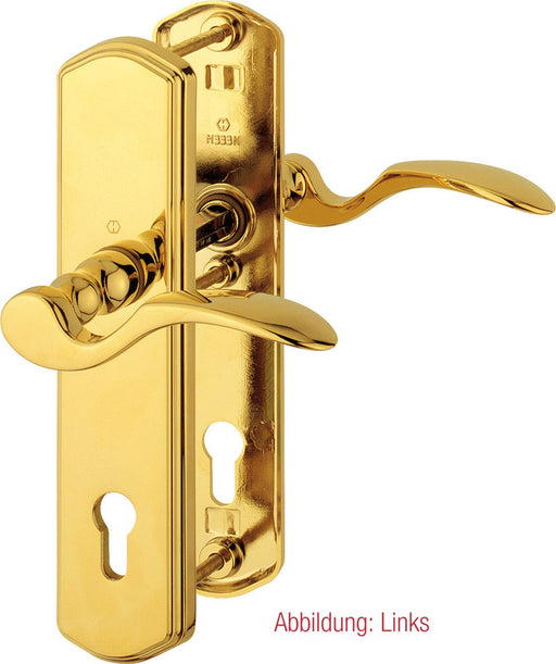 Haustür-Drücker-Schutz-Garnitur HOPPE München 12 mm Messing poliert links
