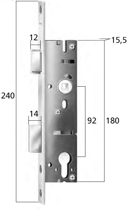 Rohrrahmenschloss Dorn 25 mm Stulp 24 mm PZ verzinkt DIN links/rechts