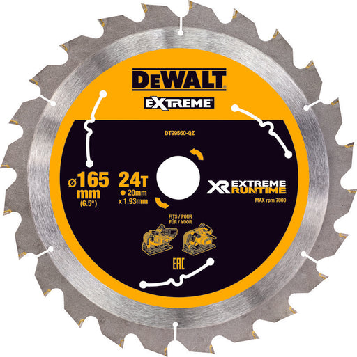 Handkreissägeblatt HM 165x20x1,76 mm Z24 WZ/FZ 10° für Dewalt Akku-Maschinen