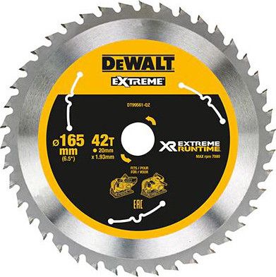 Handkreissägeblatt HM 165x20x1,76 mm Z42 WZ/FZ 10° für Dewalt Akku-Maschinen