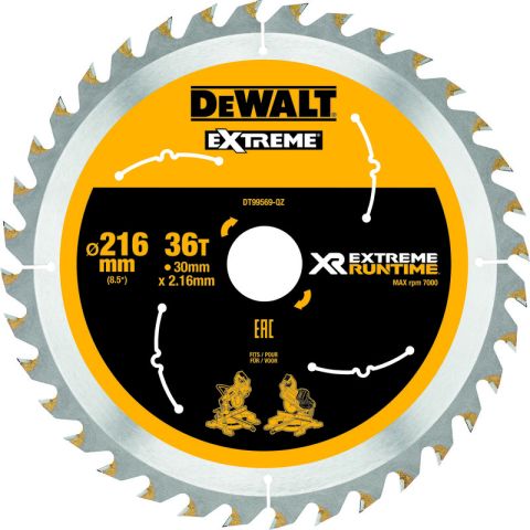 Kappkreissägeblatt HM 216x30x2,16 mm Z36 WZ/FZ 7° für Dewalt Akku-Paneelsäge