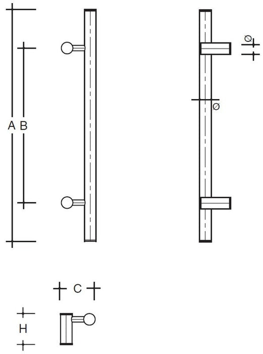 Stoßgriff BEHLE Edelstahl mit abgesetzten Stützen 350/210/30 mm