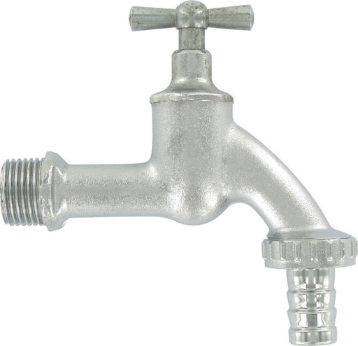 Auslaufventil 1/2 Zoll  mit Knebel & Schlauchverschraubung mattverchromt