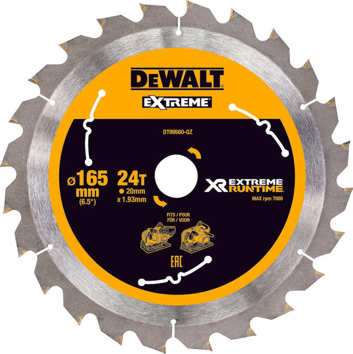 Handkreissägeblatt HM 165x20x1,76 mm Z24 WZ/FZ 10° für DEWALT Akku-Maschinen