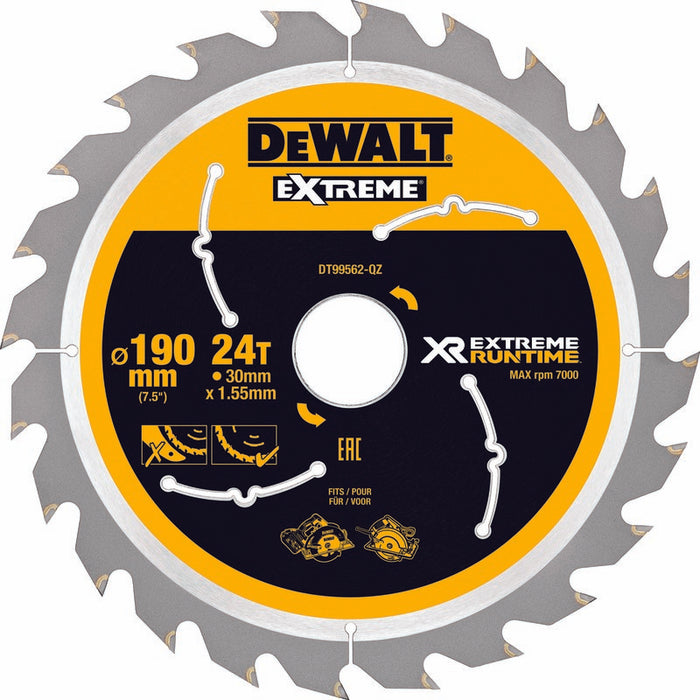 Handkreissägeblatt HM 190x30x1,38 mm Z60 WZ/FZ 25° für DEWALT Akku-Maschinen