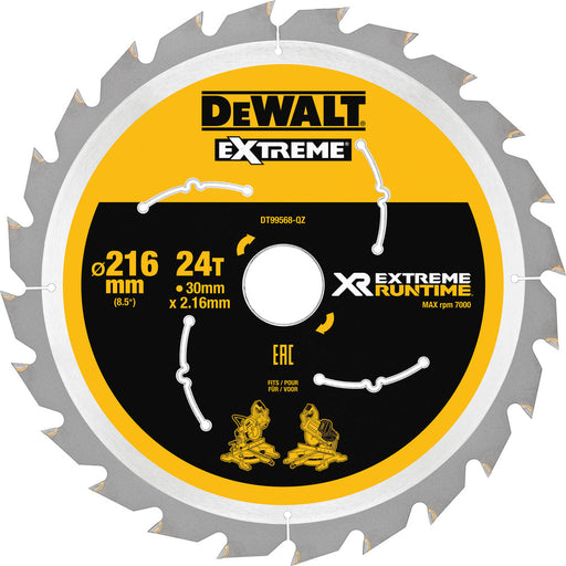 Kappkreissägeblatt HM 216x30x2,16 mm Z60 WZ/FZ 7° für DEWALT Akku-Paneelsäge