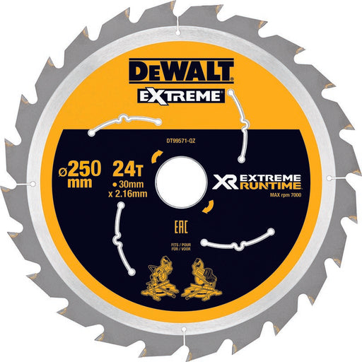 Kappkreissägeblatt HM 250x30x2,16 mm Z60 WZ/FZ 7° für DEWALT Akku-Paneelsäge