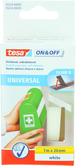 Klettband Tesa 55224-03 selbstklebend 20 mm breit, 1 m lang, weiß