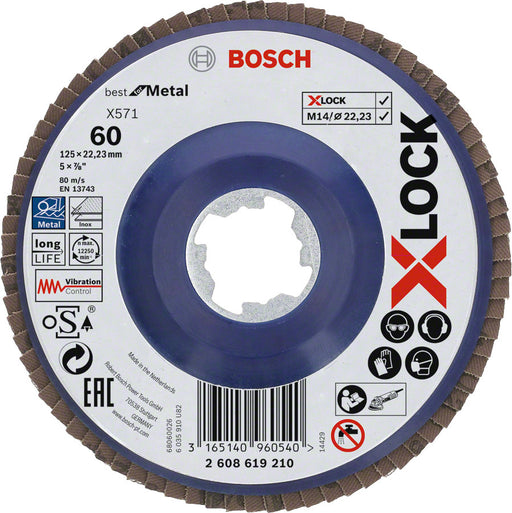 Fächerschleifscheibe Bosch X-LOCK 125 mm, K 60, X571, Best for Metal, gerade