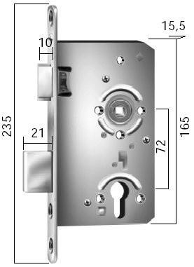 Behörden-Einsteckschloss SAG - Klasse 4 - Dorn 65 mm - Stulp 20 mm - WC DIN - links